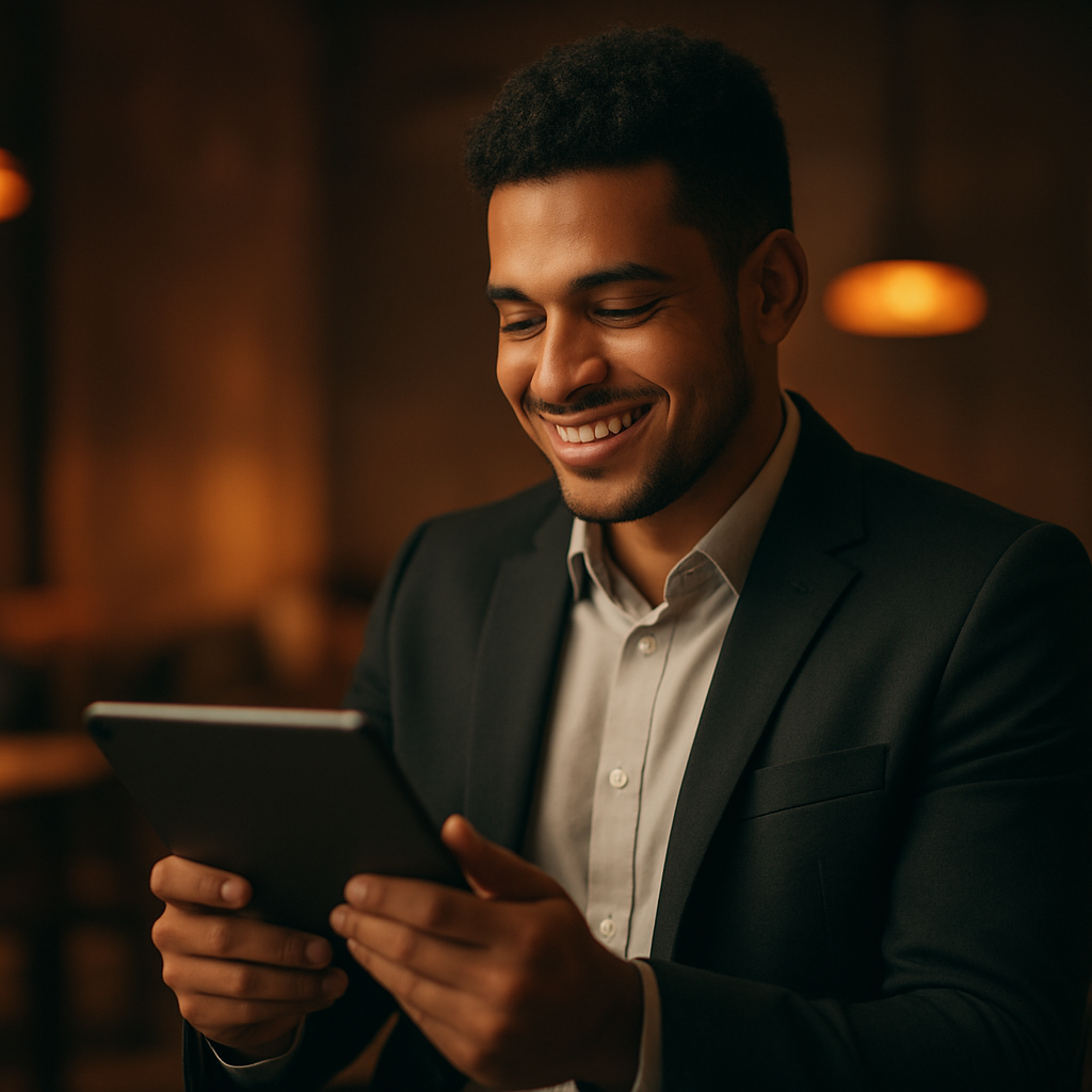 Profissional jurídico consultando dados em um tablet